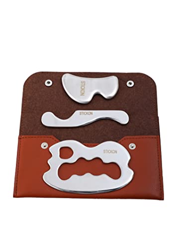 STICKON Stainless Steel Gua Sha Muscle Scraper Tools Set 3 in 1 Scraping Massage Tools for Physical Therapy, IASTM Tools Massage Scraper Kit, Soft STICKON