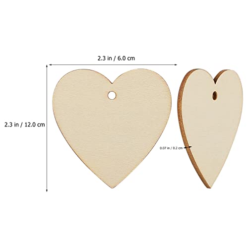 SUPVOX 50pcs Wood Chips Heart-Shaped Wood Chip Wooden Shapes for Easter Wood Discs Blank Wooden Cutout Wooden Heart Tag Unfinished Wood Heart Cutouts SUPVOX
