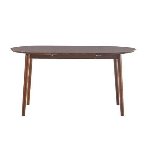 Walker Edison Mid Century Solid Wood Oval Extension Dining Table with Hairpin Legs and Removable Leaf, 60 Inch, Walnut - WoodArtSupply