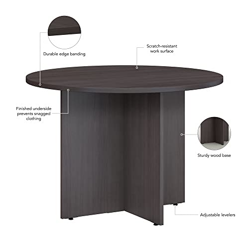 Bush Business Furniture Round Conference Table with Wood Base, Circular Meeting Room Desk for 4 Users, 42W, Storm Gray - WoodArtSupply