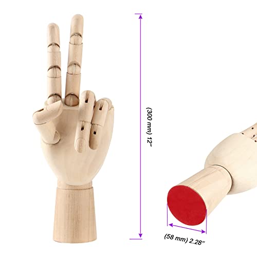 JOIKIT 2 Pack 12 Inches Wood Art Mannequin Hand, Left and Right Wooden Manikin Hand, Wooden Artist Hand Model with Flexible Moveable Fingers for JOIKIT