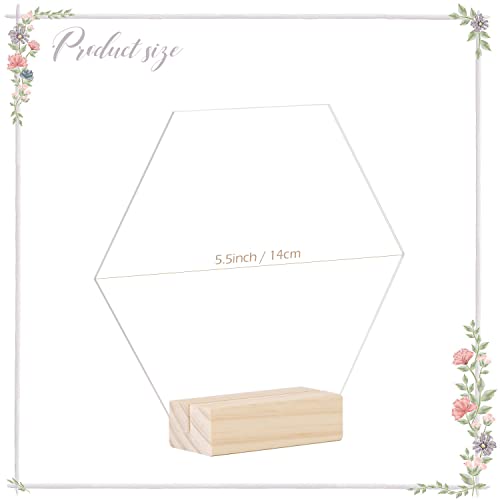 Clear Hexagon Acrylic Table Sign with Wood Stand-10 Pack 5.5 Inch Blank Hexagon Table Numbers with Wood Base, DIY Hexagon Acrylic Sign Blank for - WoodArtSupply