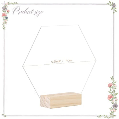 Clear Hexagon Acrylic Table Sign with Wood Stand-10 Pack 5.5 Inch Blank Hexagon Table Numbers with Wood Base, DIY Hexagon Acrylic Sign Blank for - WoodArtSupply