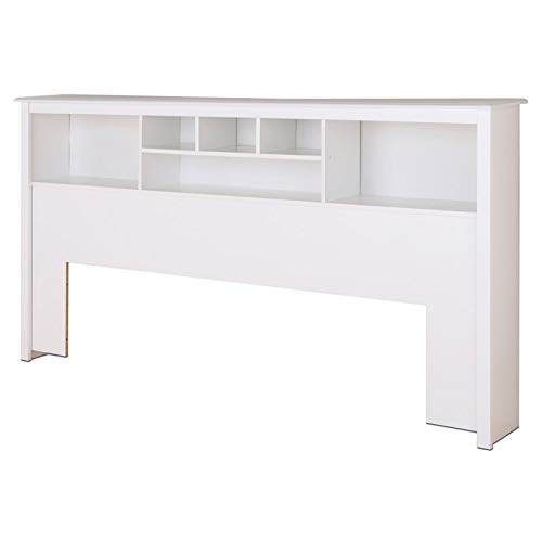 Bowery Hill King Size Wood Bookcase Bed Headboard and Cabinet Storage in White - WoodArtSupply