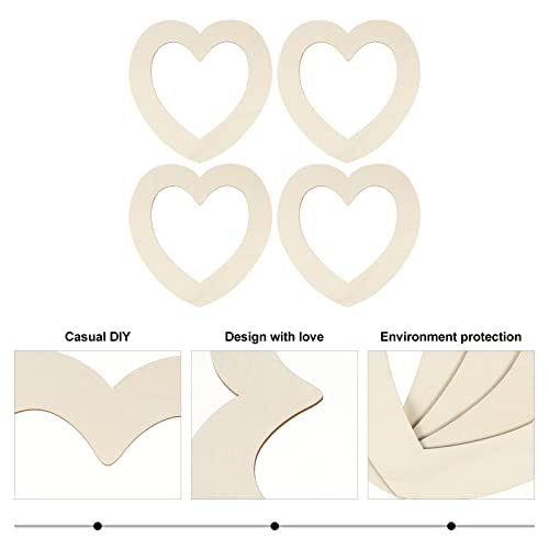 Healifty 4pcs Hollow Heart Wood Piece DIY Ornament Unfinished Heart Ornament Valentines Day Wood Heart Wood Heart Slices Wood Paint Heart Wedding Healifty