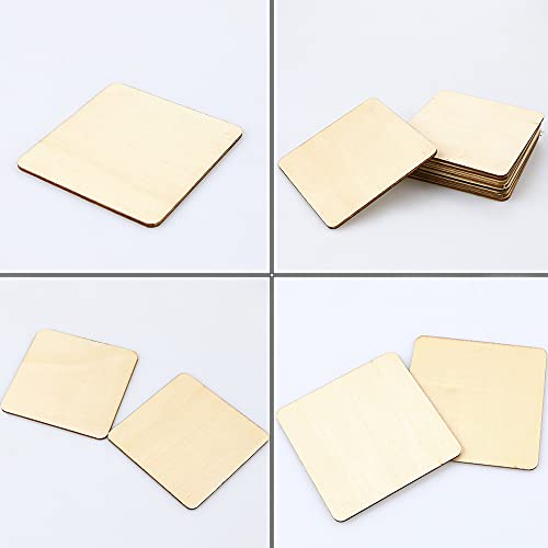 TKOnline 100Pcs Unfinished Wood Pieces, 3 x 3 Inch Blank Natural Wood Square Wooden Slices Wooden Board for DIY Crafts, Painting, Coasters, Scrabble TKOnline