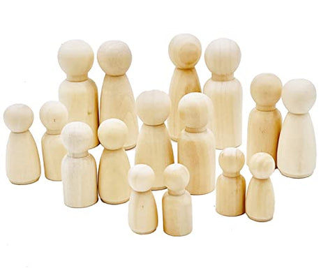 60pcs Peg Dolls Decorative Wooden Peg Doll Assorted Sizes Unfinishied Peg People Doll Bodies Wooden Figures for Painting Craft Art Projects Peg Game William Craft