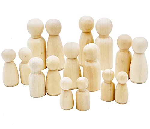 60pcs Peg Dolls Decorative Wooden Peg Doll Assorted Sizes Unfinishied Peg People Doll Bodies Wooden Figures for Painting Craft Art Projects Peg Game