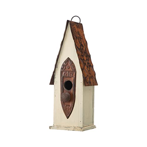 Glitzhome 13.25" H Washed White Distressed Solid Wood Birdhouse Hand Painted Hanging Bird House for Outdoors glitzhome