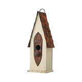 Glitzhome 13.25" H Washed White Distressed Solid Wood Birdhouse Hand Painted Hanging Bird House for Outdoors glitzhome