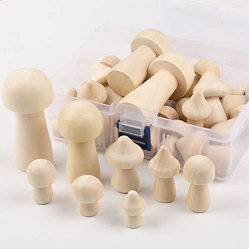 Yardwe 1 Box Wooden Mushroom Ornament DIY Wooden Crafts Wooden Mushroom Models Kids Arts and Crafts Wooden Mushrooms Acorns for Crafts Unpainted Wood Yardwe
