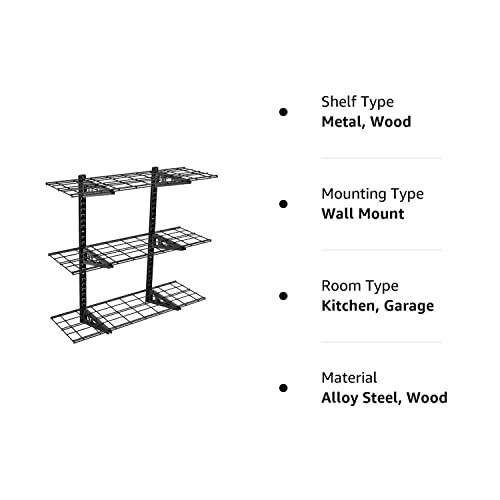 Fleximounts 3-Tier 1x3ft Garage Storage Wall Shelving 12-inch-by-36-inch per Shelf Height Adjustable Floating Shelves (Black) - WoodArtSupply