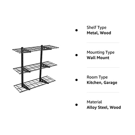 Fleximounts 3-Tier 1x3ft Garage Storage Wall Shelving 12-inch-by-36-inch per Shelf Height Adjustable Floating Shelves (Black) Fleximounts