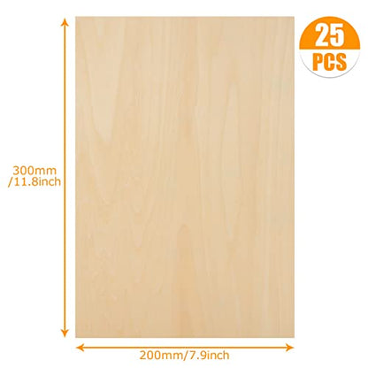 DIRBUY 25 Pack 8x12 inch Basswood Sheets, 1/16 inch Thin Wood Sheets, 2mm Plywood Unfinished Wood for Cricut Maker, Crafts, DIY Wood Arts