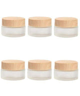 Healthcom 12 Packs 1 Oz Empty Jars 30ml Round Frosted Glass Cream Jar Bottles Holder with Wood Grain Lids Refillable Case Vial Pot Cosmetic Container Healthcom