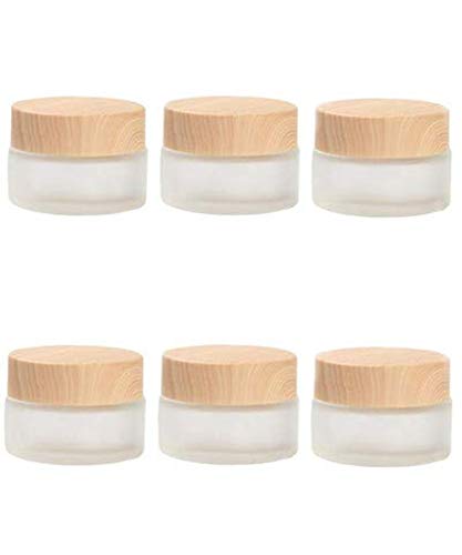 Healthcom 12 Packs 1 Oz Empty Jars 30ml Round Frosted Glass Cream Jar Bottles Holder with Wood Grain Lids Refillable Case Vial Pot Cosmetic Container - WoodArtSupply