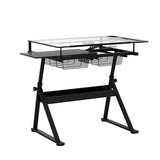 LifeSky Adjustable Glass Drafting Table - Height Adjustable Temped Glass Artists Drawing Table with Storage - Art Craft Desk Workstation for Adults LIFE SKY