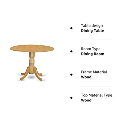 East West Furniture DLT-OAK-TP Dublin Dining Room Table - a Round kitchen Table Top with Dropleaf & Pedestal Base, 42x42 Inch, Oak
