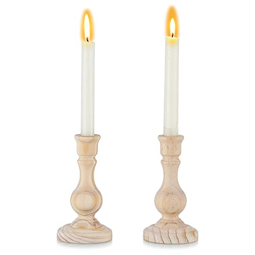 Sziqiqi Wood Candle Holders for Candlesticks - Set of 2 DIY Unfinished Wooden Taper Candle Holder for Home Dinner Table Fireplace Mantel Entryway - WoodArtSupply