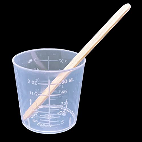 30 Pcs Plastic Graduated Cups, 60ml/2oz Clear Scale Cups with 50 Pcs Wooden Stirring Sticks for Epoxy, Resin, Stain, Mixing Paint MYYZMY