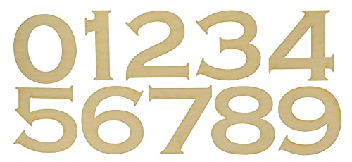 Unfinished Wood Number Set (0-9) in The Copperplate Gothic Bold Font, Available in a Variety of Sizes and Thicknesses (2" Tall (3 Full Sets), 1/8" - WoodArtSupply