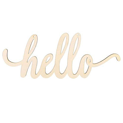 JANOU Hello Wood Sign Wall Decorative Letters DIY Words Cutout Unfinished Wooden Sign with Rope for Door Art Home Decoration - WoodArtSupply