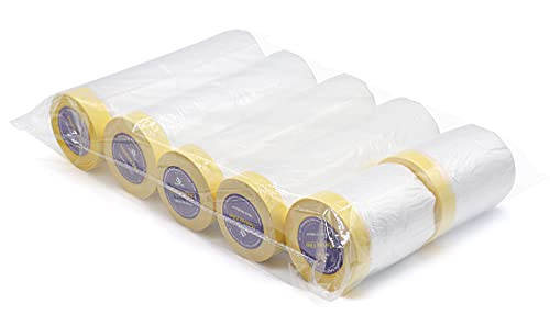 BOMEI PACK 6Rolls Pre-Taped Masking Film, Tape and Drape for Automotive Painting Covering, 3 Multi Size x 66Feet/ Roll - WoodArtSupply