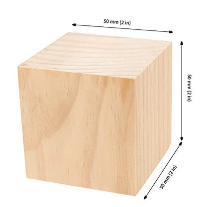 JAPCHET Pack of 60 Wooden Cubes, 2 Inch Natural Unfinished Wood Blocks, Blank Wood Cubes Blocks for DIY Crafts, Puzzle Making, Painting, Carving