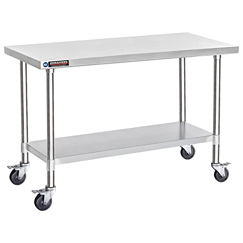 Food Prep Stainless Steel Table - DuraSteel 30 x 60 Inch Metal Table Cart - Commercial Workbench with Caster Wheel - NSF Certified - for Restaurant, - WoodArtSupply