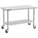 Food Prep Stainless Steel Table - DuraSteel 30 x 60 Inch Metal Table Cart - Commercial Workbench with Caster Wheel - NSF Certified - for Restaurant, DuraSteel