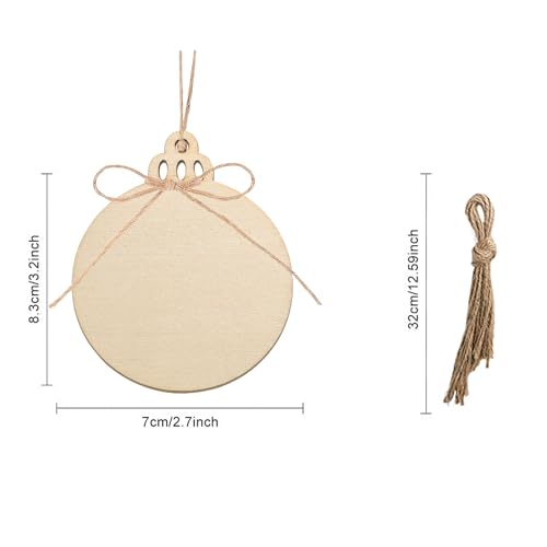 Artmag 100pcs Christmas Unfinished Wood Wooden DIY Hanging Ornaments Blank Round Wood Discs for Kids Crafts Centerpieces Holiday Christmas Hanging Artmag