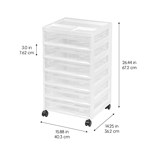 IRIS USA 6-Tier Scrapbook Storage Cart with Organizer Top for Papers, Vinyl, Office, Art and Crafting Supplies, White with 6 Clear Scrapbook Cases - WoodArtSupply