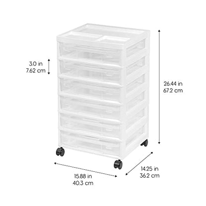 IRIS USA 6-Tier Scrapbook Storage Cart with Organizer Top for Papers, Vinyl, Office, Art and Crafting Supplies, White with 6 Clear Scrapbook Cases - WoodArtSupply