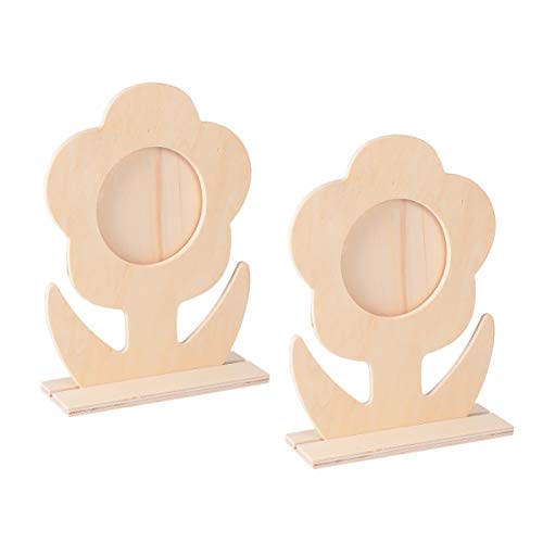 EXCEART Photo Frames 5pcs Unfinished Wood Photo Frame Blank Wooden Picture Frame Flower Shaped Painting Display Holder for DIY Crafts Office Home EXCEART