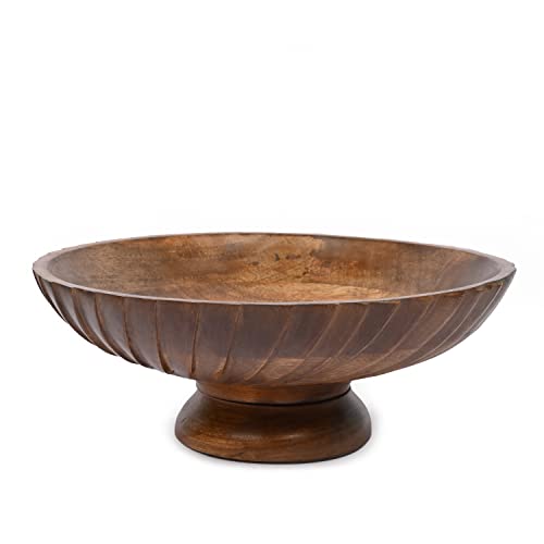 EDHAS Mango Wood Decorative Wooden Bowl Hand Carved Home Decor for Dining Table Center, Living Room, Kitchen Décor (12" x 12' x 4.75") EDHAS