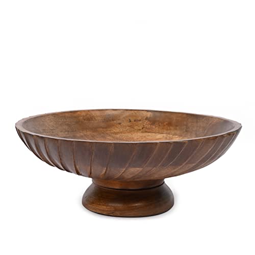 EDHAS Mango Wood Decorative Wooden Bowl Hand Carved Home Decor for Dining Table Center, Living Room, Kitchen Décor (12" x 12' x 4.75") - WoodArtSupply