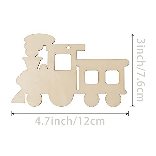 20pcs Unfinished Train Wood Ornaments Train Shape Blank Wood Natural Slices for DIY Crafts Christmas Holiday Wedding Birthday Party Decoration Zontween