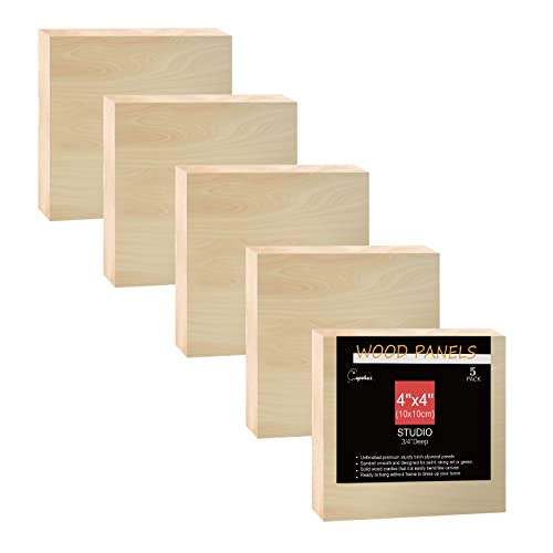Unfinished Wood Boards Canvas for Painting, 5 Packs 3/4’’ Deep Cupohus 4’’ x 4’’ Wooden Cradled Panels for Pouring Art, Crfats, Paints and More Cupohus