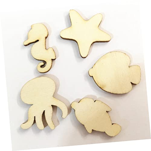 NOLITOY 50pcs Pieces Unfinished Wood Beach Wood Cutouts Ocean Animals Shapes Seahorse Cutout Shapes Wooden Sea Life Slices Mini Scrapbook Wooden NOLITOY