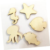 NOLITOY 50pcs Pieces Unfinished Wood Beach Wood Cutouts Ocean Animals Shapes Seahorse Cutout Shapes Wooden Sea Life Slices Mini Scrapbook Wooden NOLITOY