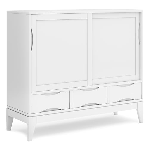 SIMPLIHOME Harper SOLID HARDWOOD 48 Inch Wide Mid Century Modern Medium Storage Cabinet in White, For the Living Room, Entryway and Family Room - WoodArtSupply