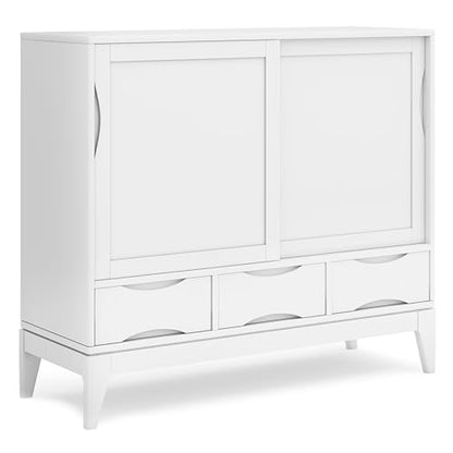 SIMPLIHOME Harper SOLID HARDWOOD 48 Inch Wide Mid Century Modern Medium Storage Cabinet in White, For the Living Room, Entryway and Family Room - WoodArtSupply