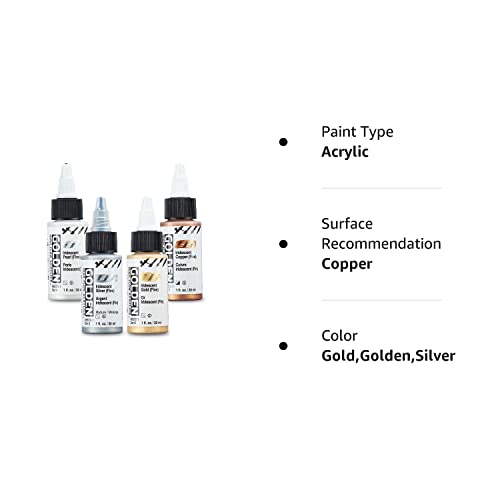 Golden Acrylics High Flow Acrylic Paint Set - 4 Iridescent Metallic Colors, Copper, Gold, Silver, Pearl - 1 Ounce Bottles - Metallic Acrylic Paint Golden Acrylics