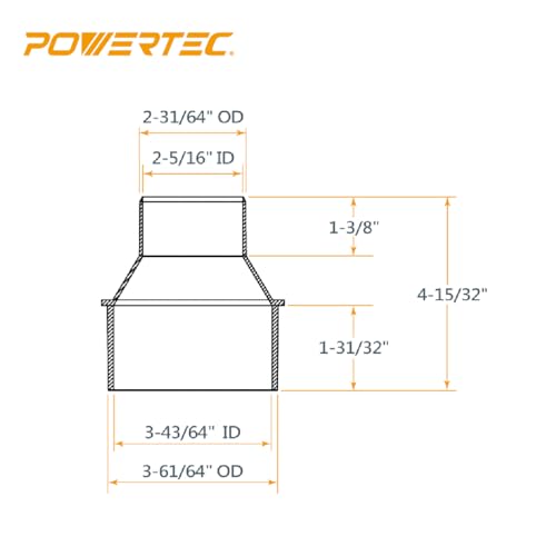 POWERTEC 70386 4" x 20' PVC Dust Collection Hose Flexible Clear with 4" Hose to 2-1/2" Hose Cone Reducer for Woodworking and Shop Vacuum, Dust - WoodArtSupply