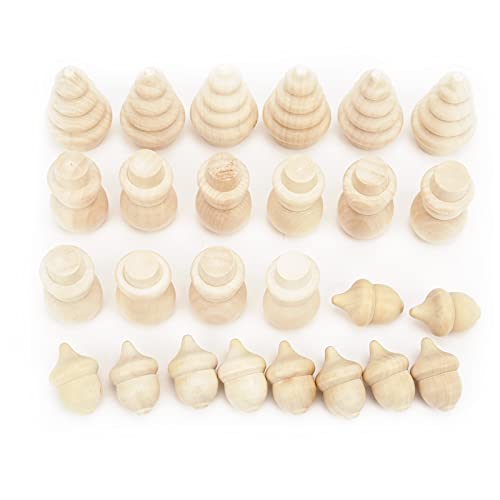 26Pcs Christmas Peg Dolls, Unfinished Wood Christmas Tree Acorn Snowman Figurines Body Shape for Arts and Crafts Children Kid Graffiti Drawing Toy - WoodArtSupply