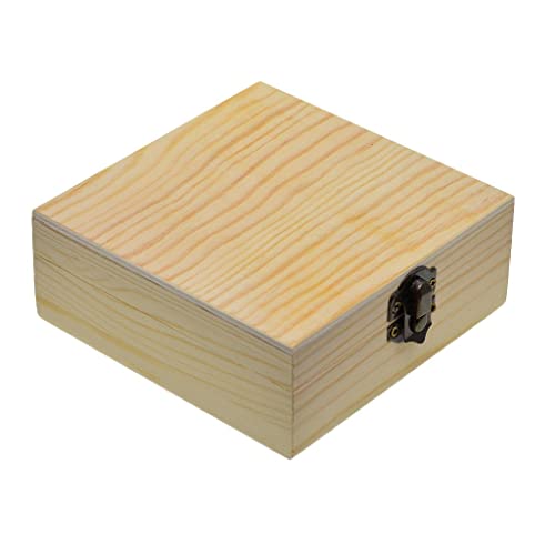 barenx Square Unpainted Wood Jewelry Box Plain Unfinished Wood Trinket - WoodArtSupply