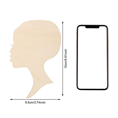 Jetec 8 Pieces African Woman Women Face with Lashes Silhouette Head Wood Decoration Pendant Unfinished Laser Cutting Cutout Shape Painting DIY Crafts Jetec