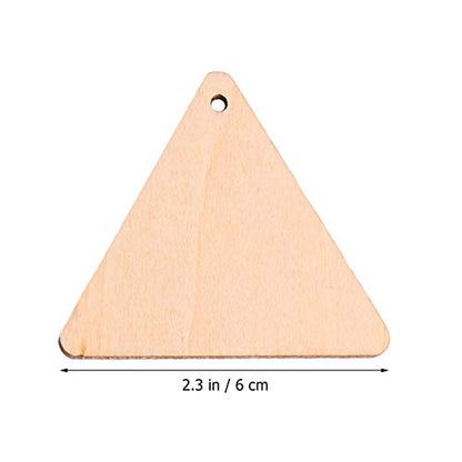 EXCEART 60pcs Wooden Cutouts Triangle Wood Cutout Unfinished Painting Wooden Pieces Slices with Hole Pendant for Crafts 60mm