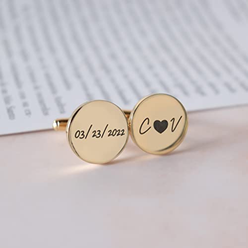 Custom engraved cufflinks for weddings, personalized gift for groom, father of the bride & groom dad, best men, customized gold & silver cufflinks - WoodArtSupply