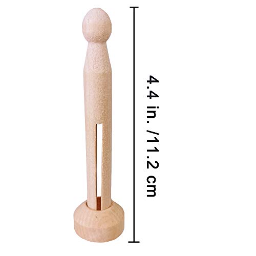 Winlyn 50 Sets Unfinished Wood Doll Pins Doll Clothespins Wooden Round Peg Wood Clothespins and Stands Craft Supplies for DIY Art Painting Projects Winlyn
